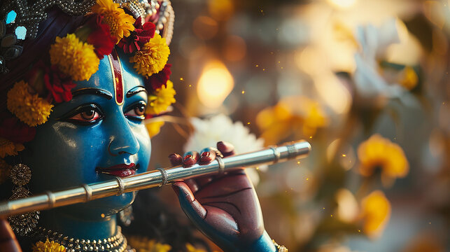 Deusa Sri Krishna com flauta