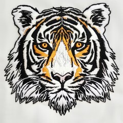 A close up of a tiger's face on a white shirt