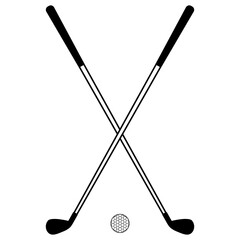 Pair of crossed iron golf club with ball line icon. Vector illustration