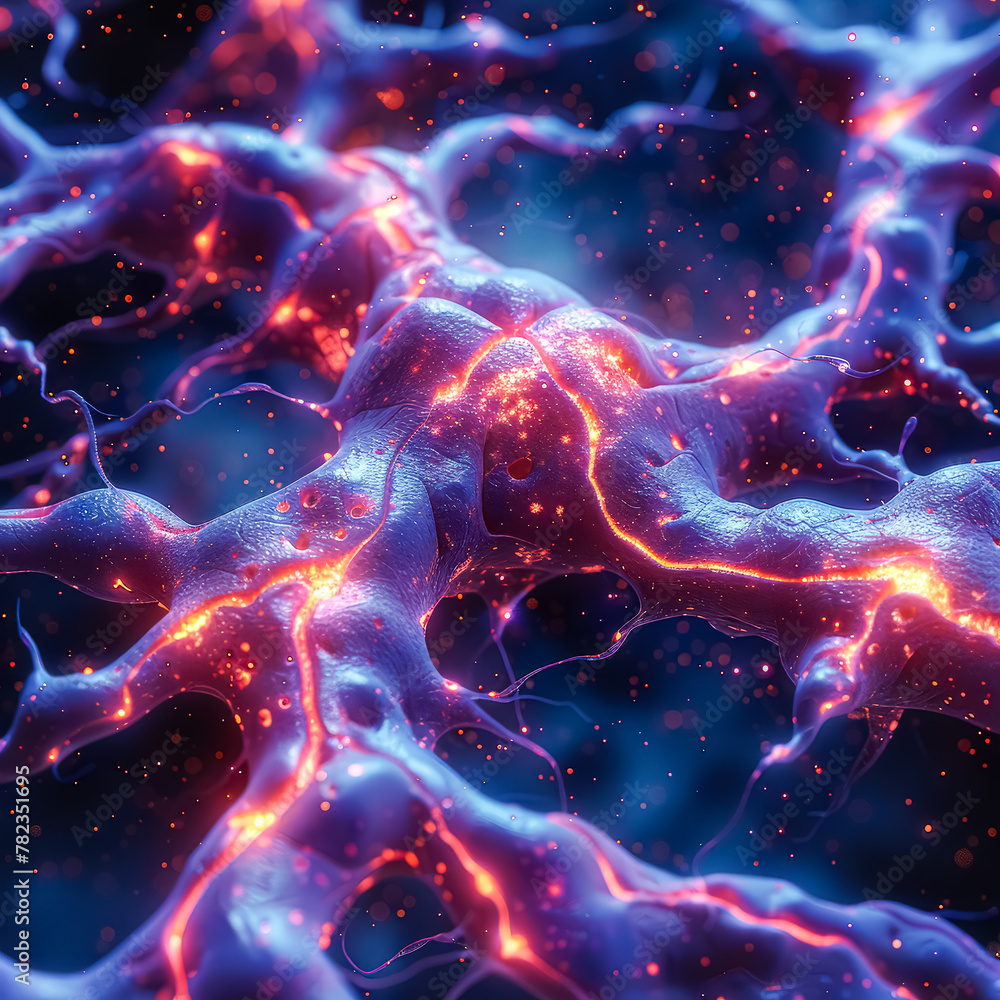Poster the image is a colorful, abstract representation of a wave with bright orange and blue lights. the w