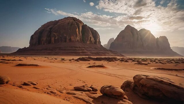 Red Wadi Rum Desert in Jordan. Martian landscapes of the Wadi Rum desert
