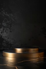 Black and Gold Podium on Black Background