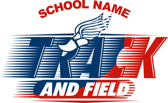 track and field team design with winged foot for school, college or league sports