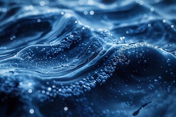Closeup view of electric blue water surface with rippling waves and bubbles - Powered by Adobe