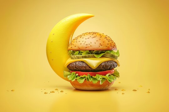 Eid and Ramadan design with Burger moon Special shape burger for Eid