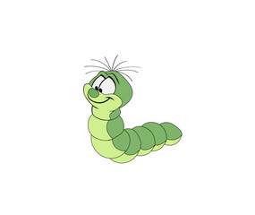 Vector illustration of a cartoon green worm with a smile