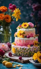 Obraz na płótnie Canvas cake decorated with flowers