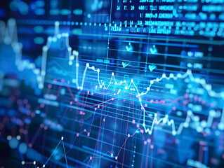 An image with a blue economic graph and market data 