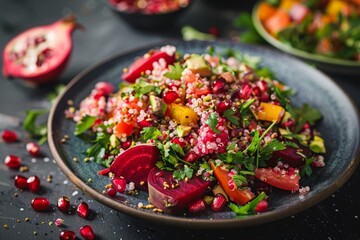 Quinoa salad with cilantro beets pistachios and pomegranate Focus on toning