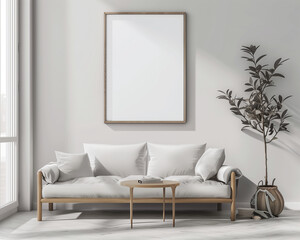 Mockup frame in living room interior background. 3d render.
