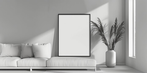 Mockup frame in living room interior background. 3d render.