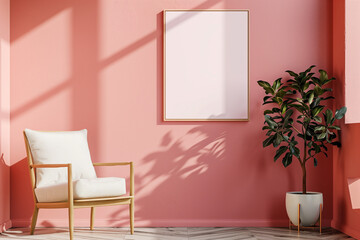 Mockup frame in living room interior background. 3d render.