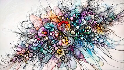 Pointillist Flower Dance: Vibrant Abstract Botanical Artwork