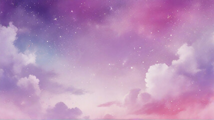 Kawaii Fantasy Pastel Colorful Sky with Clouds and Stars Background in Paper Cut and Paste Style	 - obrazy, fototapety, plakaty