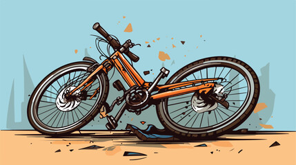Broken bike 2d flat cartoon vactor illustration iso