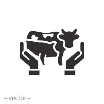 save farm animal icon, livestock protection, vet help, flat web symbol on white background - vector illustration eps10