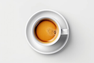 top view of tasty espresso served in white cup of coffee elegant composition empty space, minimalism and space for text