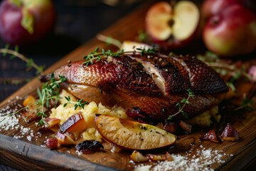 Roasted Polish duck with thyme and apple