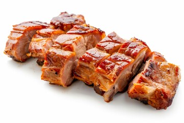 Roasted pork slices on white background