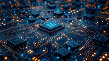 Obraz premium A digital circuit board background highlights the everevolving , Circuitry Innovation Concept