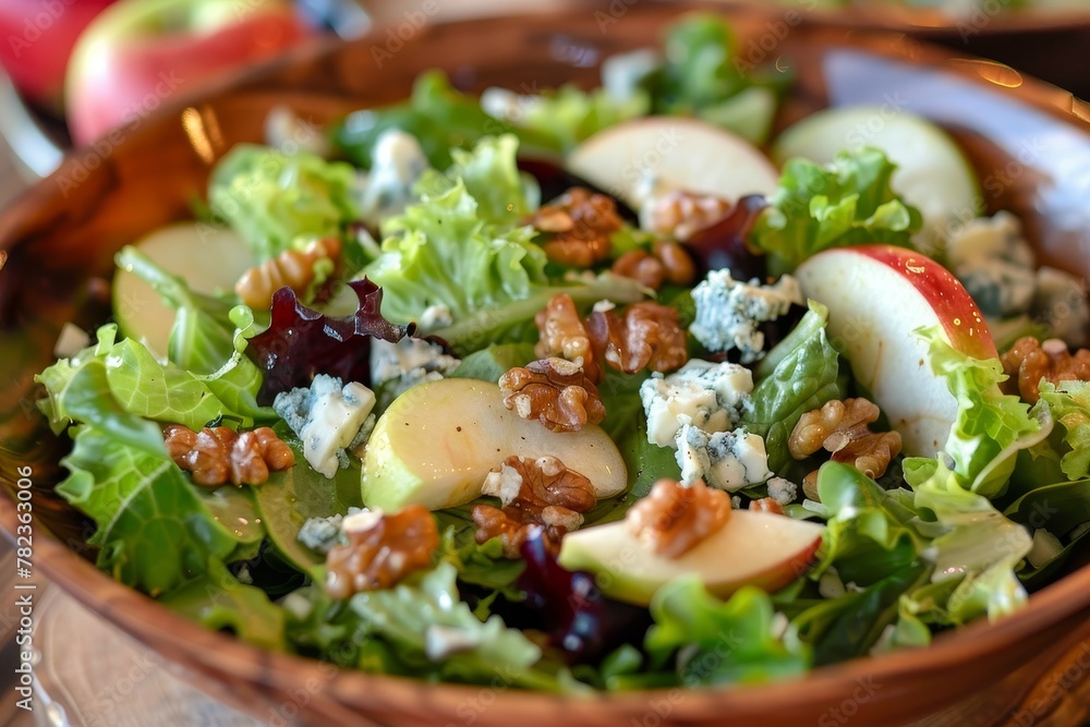 Wall mural Salad with greens apples walnuts and blue cheese