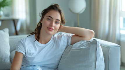 Relaxed Woman Sitting on Sofa