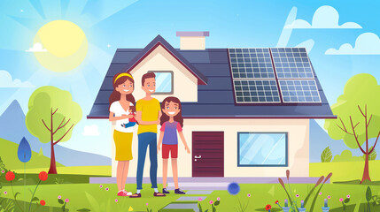 Obraz na płótnie Canvas family with solar panels. solar energy.