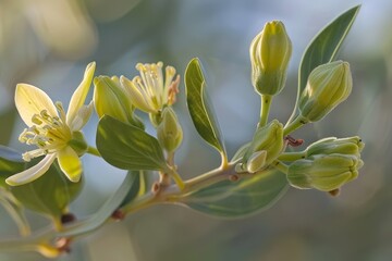 Jojoba plant and flower Simmondsia chinensis