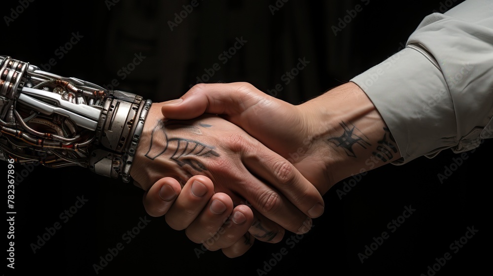 Poster human and robot handshake - collaboration and technology generative ai