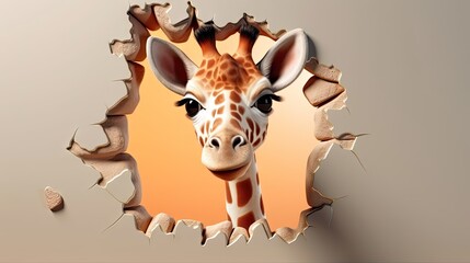 Curious Giraffe Peeking Through Broken Wall Generative AI