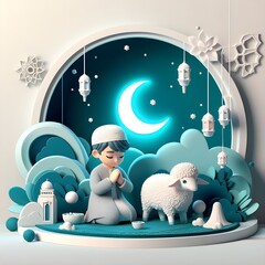 Naklejka premium Eid al-Adha: A 3D Celebration of Unity and Gratitude