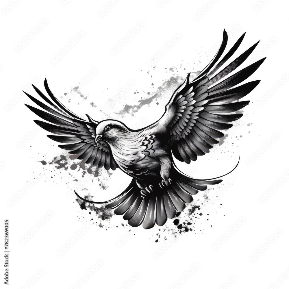 Poster majestic dove soaring through ethereal clouds generative ai