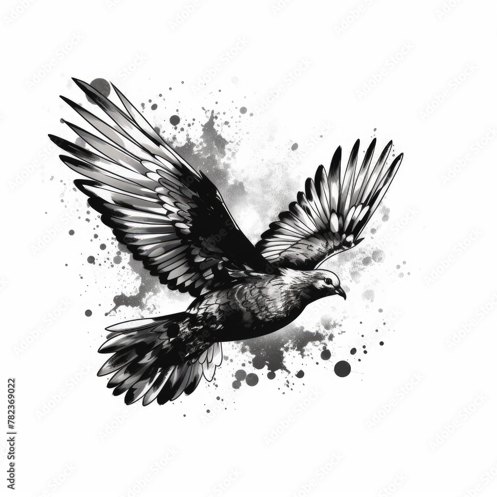 Poster majestic dove soaring through ethereal clouds generative ai
