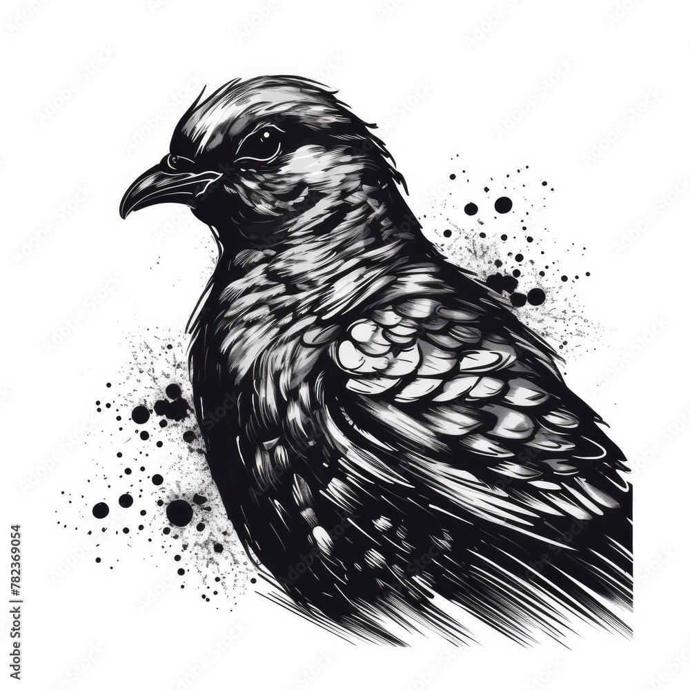 Poster contemplative monochrome portrait with dove generative ai