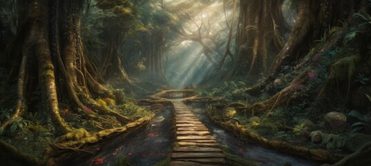Enchanting Fantasy Forest Path Generative AI