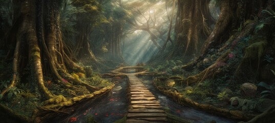 Fototapeta premium Enchanting Fantasy Forest Path Generative AI