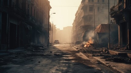 Abandoned Apocalyptic City Street Scene Generative AI - obrazy, fototapety, plakaty
