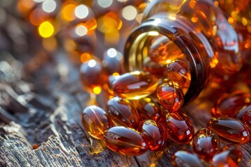 Omega 3 pills in bottle Healthier fish oil capsules