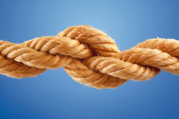 Close-up Image of a Tightly Knotted Rope on a Blue Background, Symbolizing Strength and Connection.