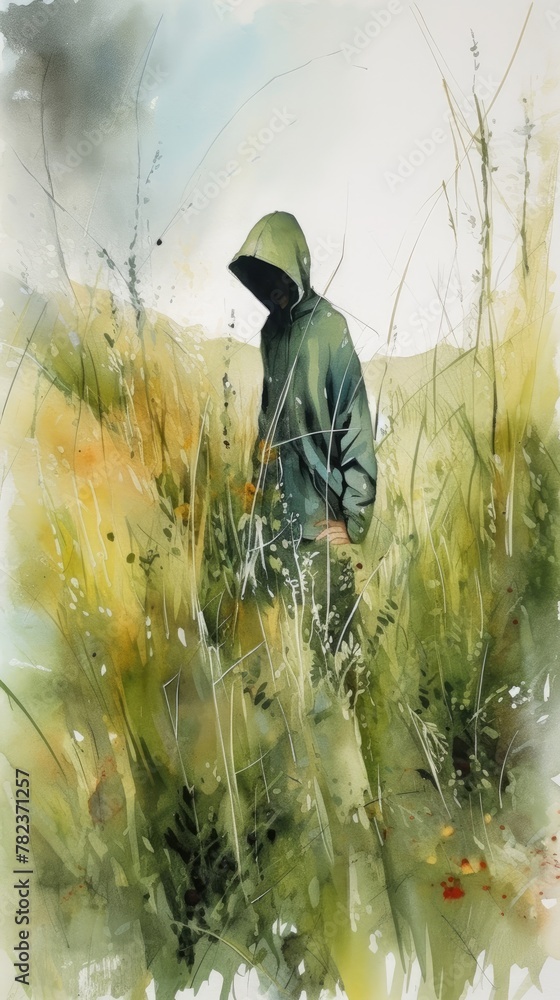 Poster Mysterious Figure in Tall Grass Generative AI