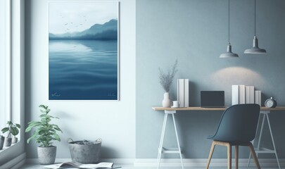 Serene Blue Waterscape Illustration Generative AI
