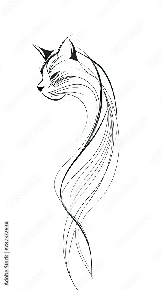 Poster minimalist line drawing of feline generative ai