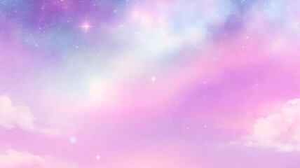 Kawaii Fantasy Pastel Colorful Sky with Clouds and Stars Background in Paper Cut and Paste Style	