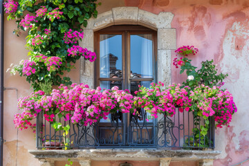 Fototapeta premium Italian Petunia Balcony - Colorful Summer Scene 