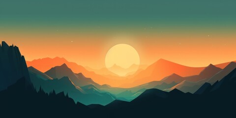 Fototapeta premium Serene Mountain Landscape at Dusk with Minimalist Amber Tones Generative AI