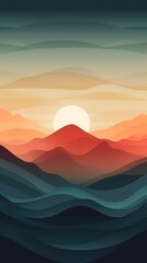 Minimalist Coral Sky Mountain Landscape at Dusk Generative AI