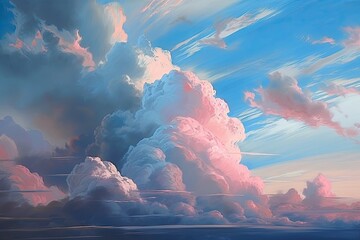 Serene Sky Landscape with Fluffy Clouds Generative AI - obrazy, fototapety, plakaty