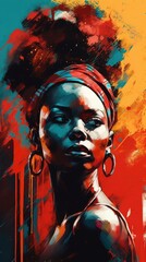 Vibrant African Woman Portrait in Chic Illustration Style Generative AI