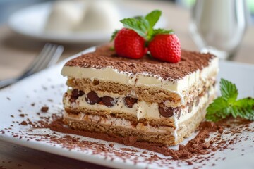 Tasty tiramisu on a plate