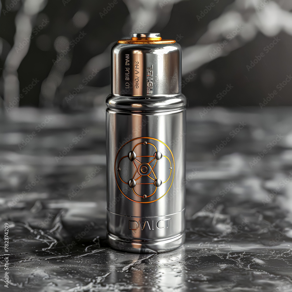 Aufkleber silver battery with a button on the side, a sleek and functional energy solution for modern devices.
